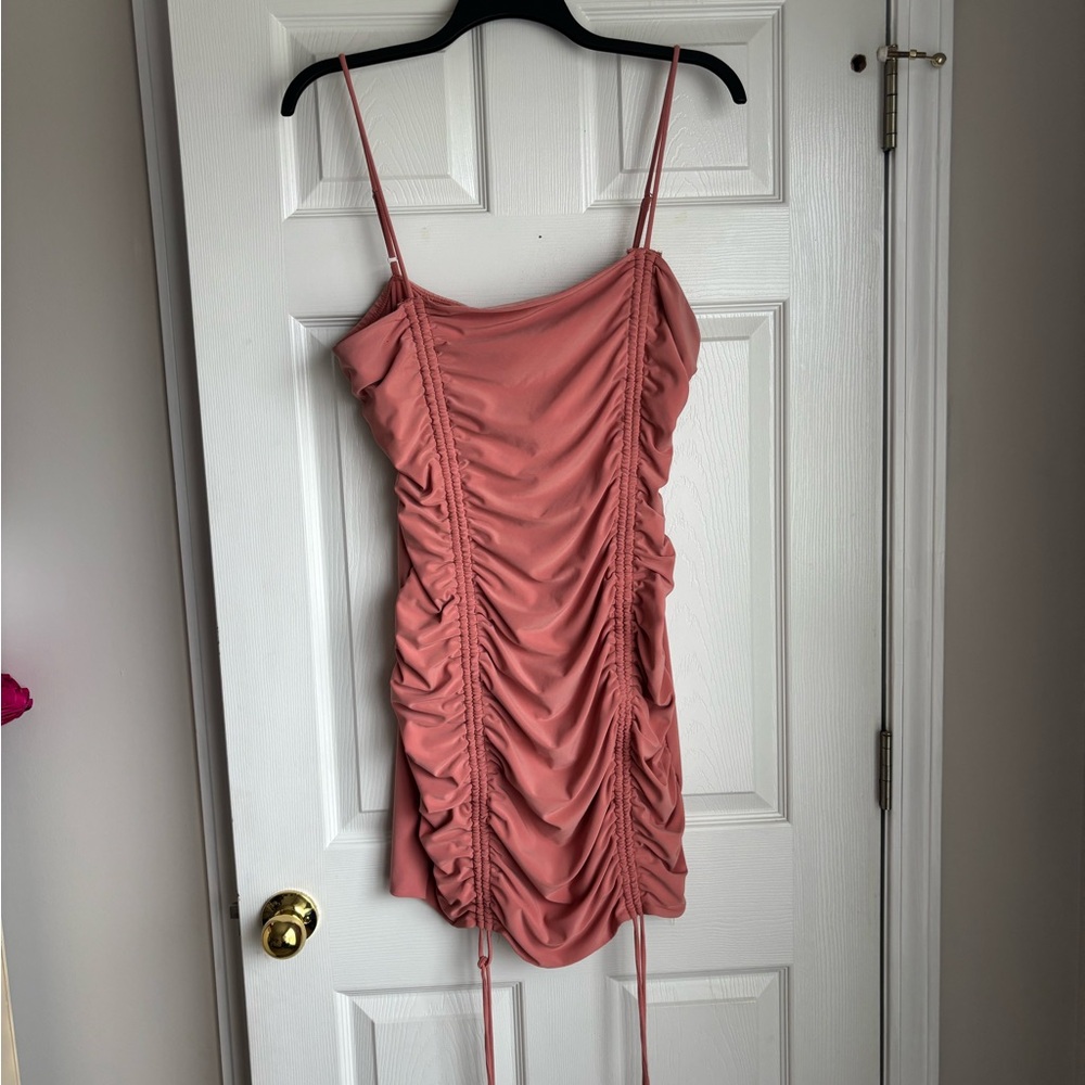 Iris Pink Ruched Mini Dress